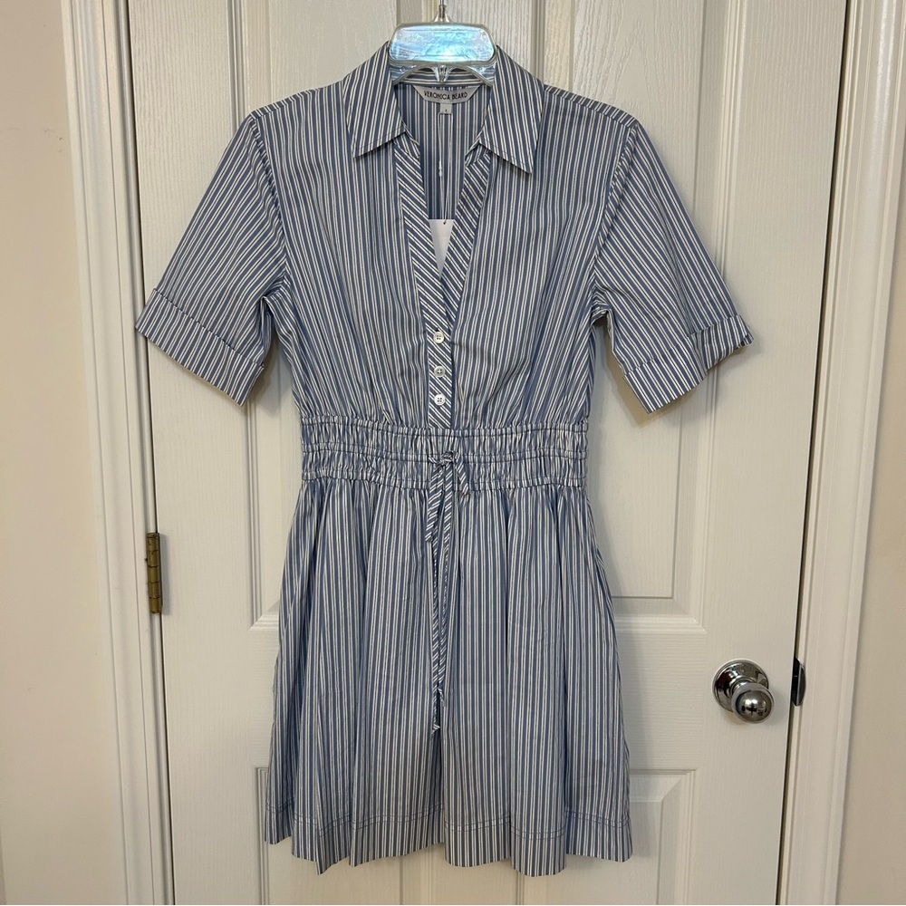 Veronica Beard Susan Stripe Cotton Blend Shirtdress in Blue Multi Size 2 - Picture 10 of 14
